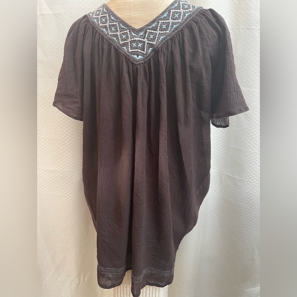 Joie brown Aztec styled top. Light blue accents - Picture 4 of 7